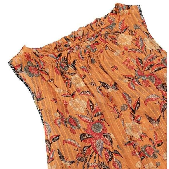 Isabel Marant 100% Silk Alika Trapeze Top Floral Bird Print Size US4 FR36 Orange - Picture 5 of 11